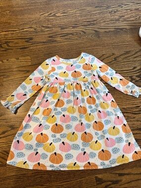 Girls' Long Sleeve Pumpkin Print Dress - White with Pink, Orange & Yellow